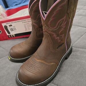 Ariat Brown Western Boots with Pink Stitching